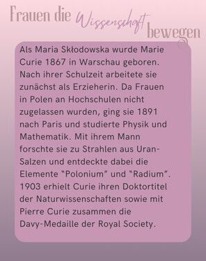 Frauen die Wissenschaft bewegen Marie Curie