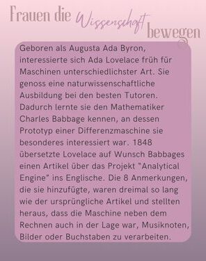 Frauen die Wissenschaft bewegen Ada Lovelace
