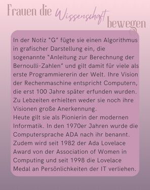 Frauen die Wissenschaft bewegen Ada Lovelace