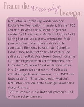 Frauen die Wissenschaft bewegen Barbara McClintock