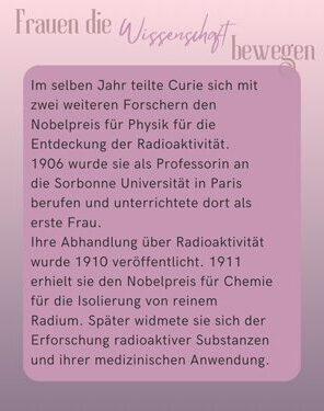 Frauen die Wissenschaft bewegen Marie Curie